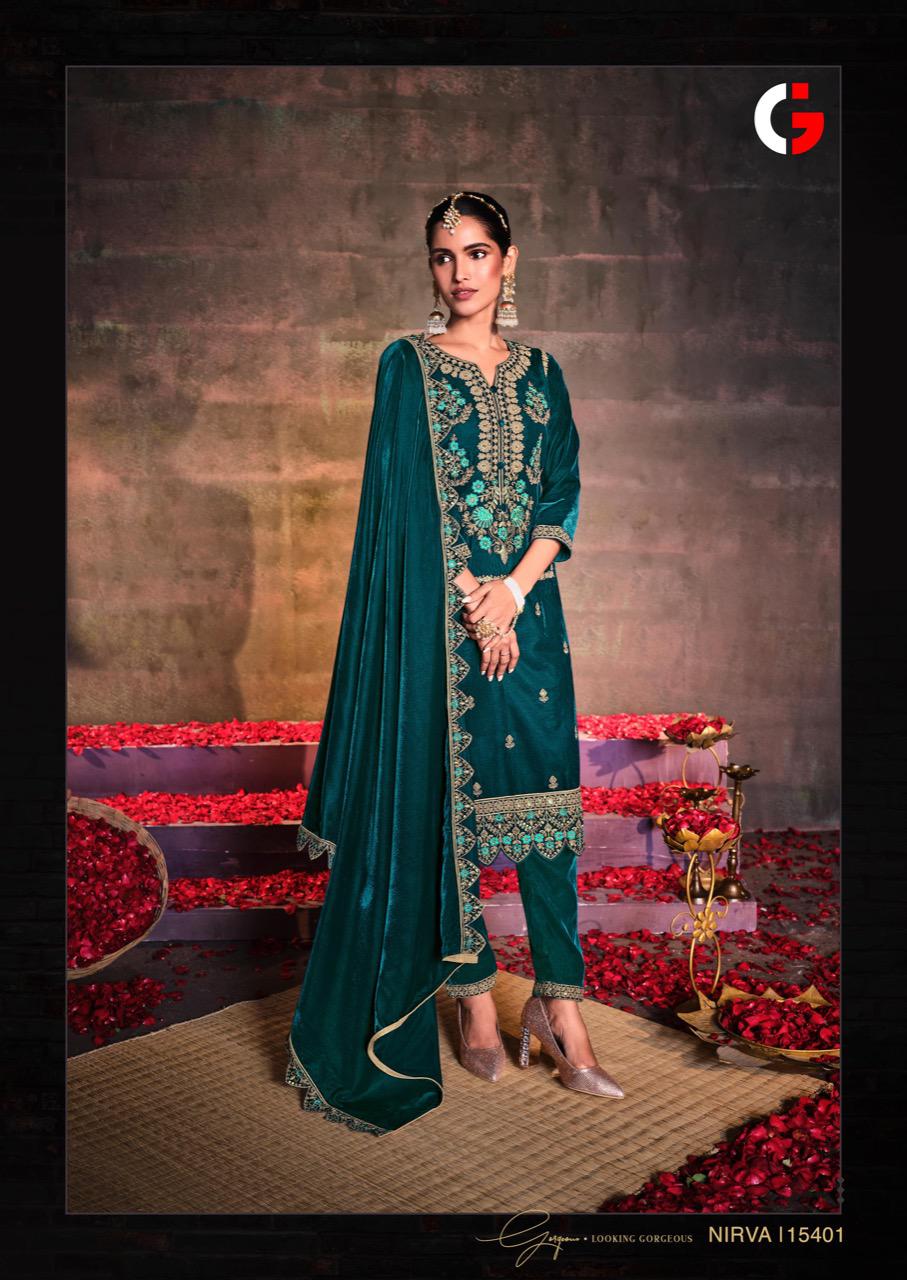 Nirva By Gull Jee Embroidery Velvet Designer Salwar Suits Catalog 